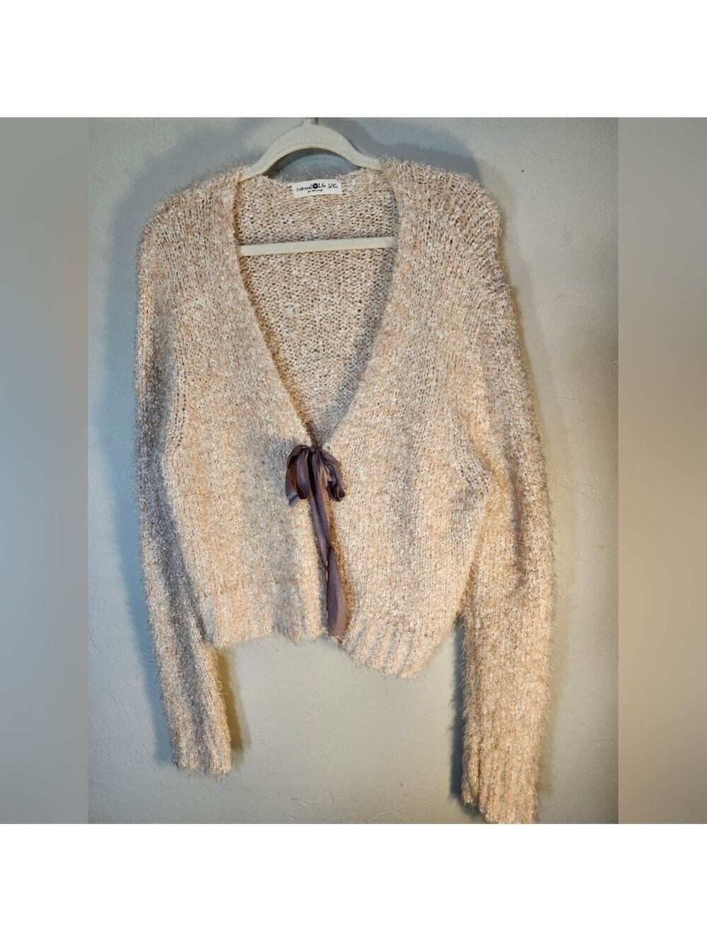 NATURAL LIFE Cozy Cream Cardigan with Ribbon Tie Clouser Accent L/XL